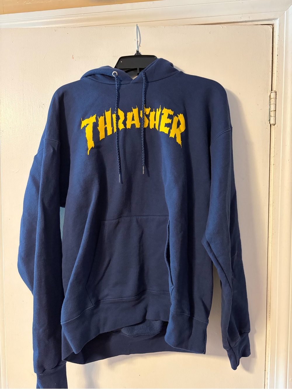 Thrasher Navy Hoodie with Yellow Flame Logo